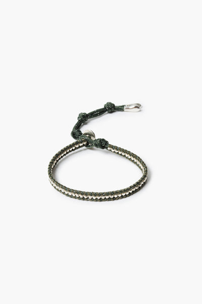 Sterling Silver Single Wrap Bracelet Dark Green