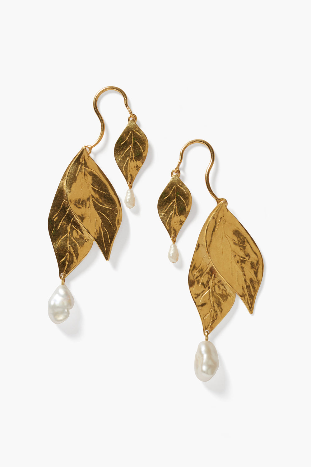 Four Tiered White Keshi Pearl Earrings by Chan Luu | Gold/White Pearl