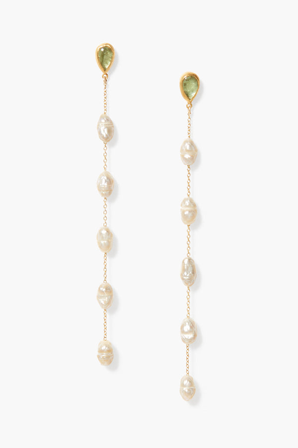 Gwen Tiered Pearl Earrings Peridot