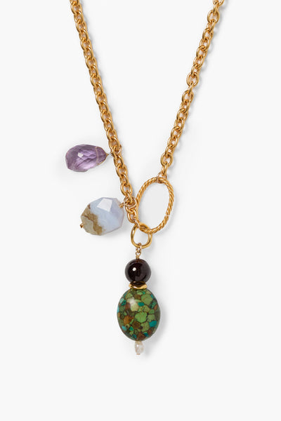 Stone Drop Necklace Gold Multi