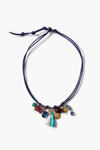 Romy Leather Charm Necklace Blue