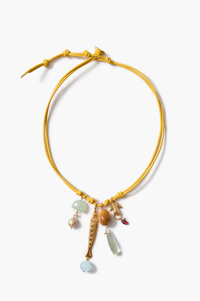 Romy Leather Charm Necklace Yellow