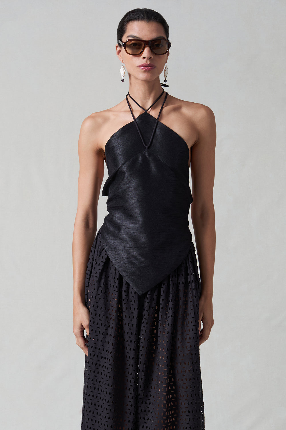 Napkin Dupioni Halter Top Black – Chan Luu