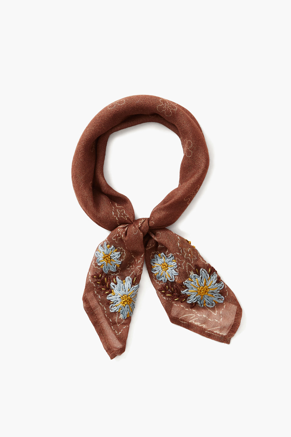 Cognac Embroidered Floral Bandana Chan Luu