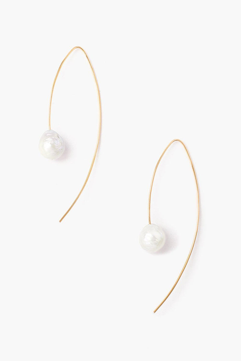 White and Gold Floating Pearl Drop Thread Thru Earrings