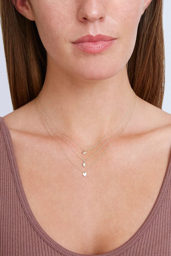 14k Gold Heart Necklace with Diamond Inlay