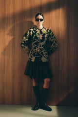 Pinch Waist Cardigan Black Jacquard