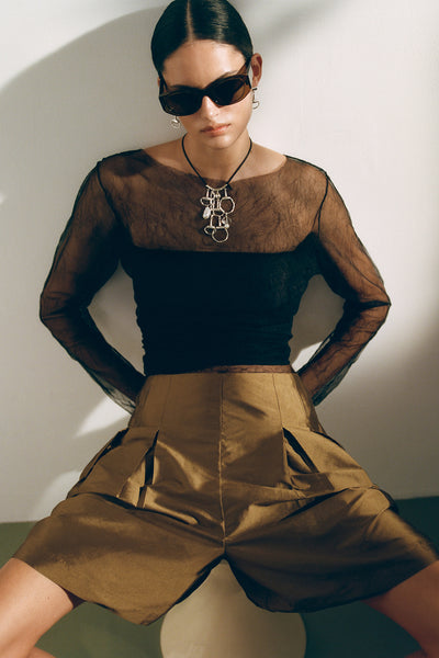 Techno Taffeta Long Shorts Bronze