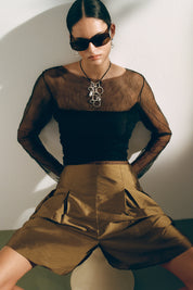 Techno Taffeta Long Shorts Bronze