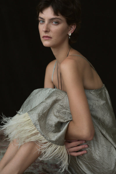 Crinkle Techno Taffeta Feather Dress Limestone