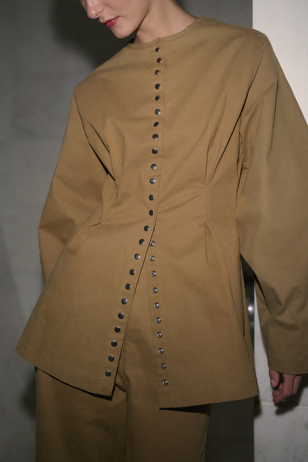 Pinch Waist Snap Jacket Khaki