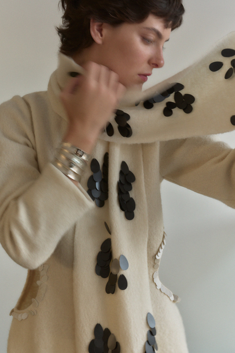 Sequin Wool Scarf Ivory