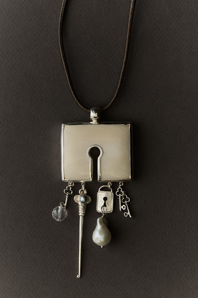 Lock Charm Necklace White Bone