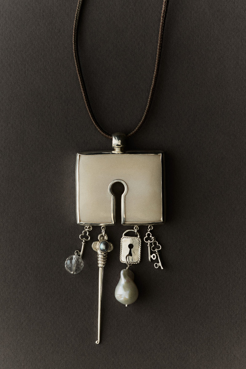 Lock Charm Necklace White Bone