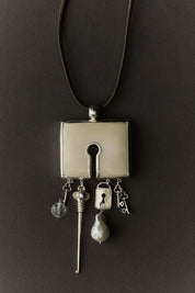 Lock Charm Necklace White Bone