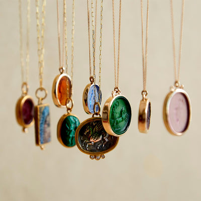 New one-of-a-kind necklaces suspended in the air