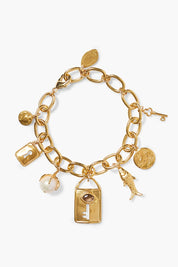 Lock and Key Charm Bracelet Gold