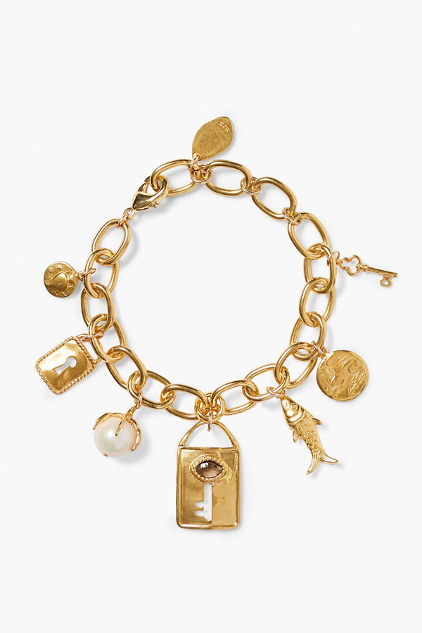 Lock and Key Charm Bracelet Gold