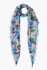Pageant Blue Floral Print Cashmere and Silk Scarf