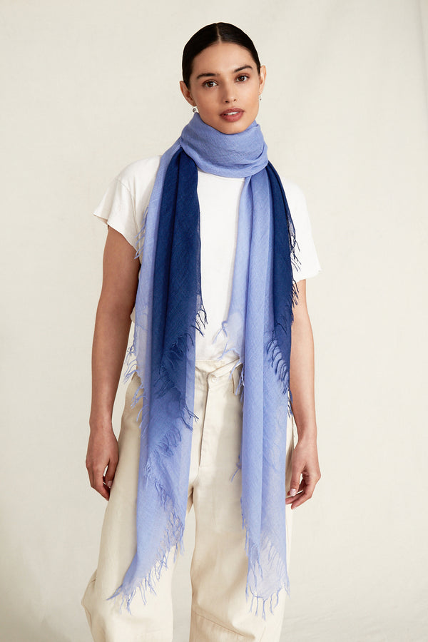Estate Blue Dip-Dyed Cashmere and Silk Scarf