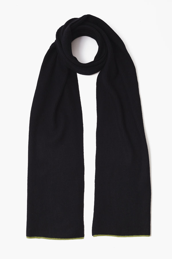 Black Ribbed Cashmere and Wool Scarf