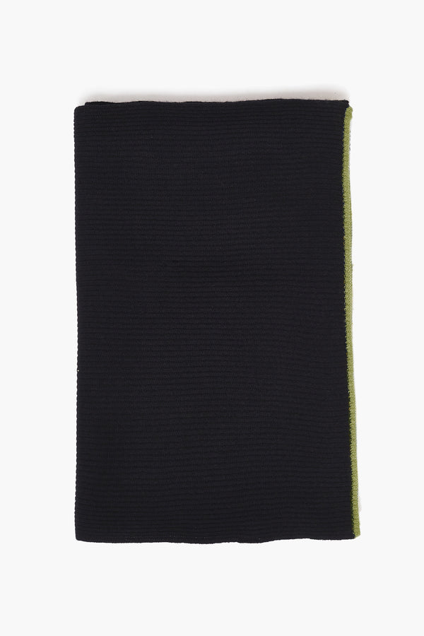 Black Ribbed Cashmere and Wool Scarf