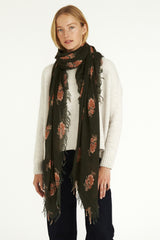 Kombu Hibiscus Floral Cashmere and Silk Scarf