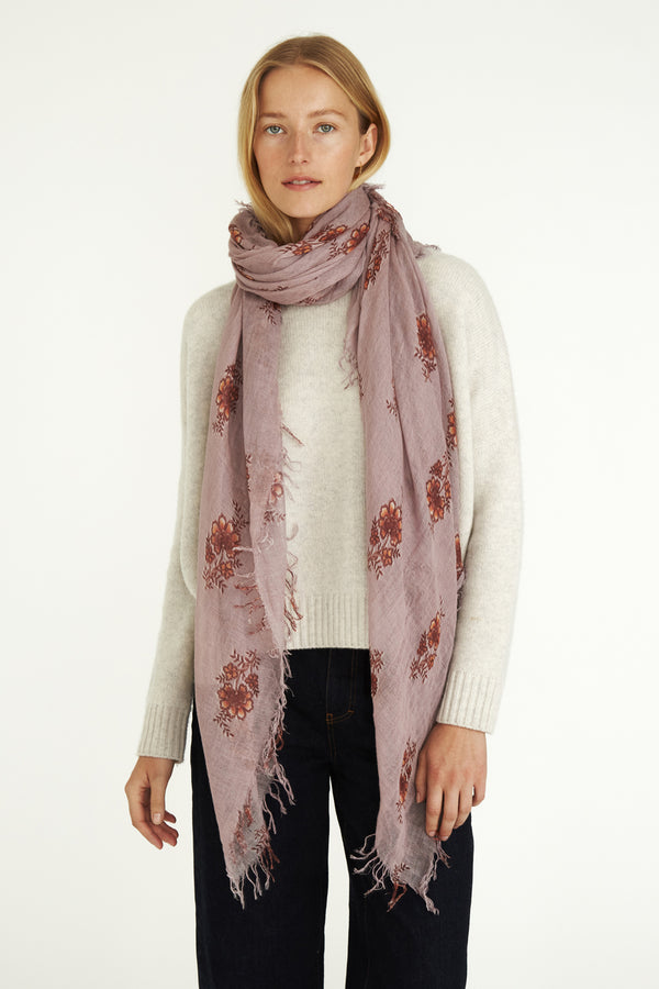 Orchid Hush Hibiscus Floral Cashmere and Silk Scarf