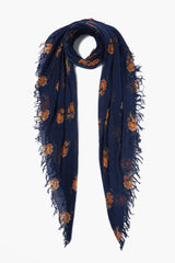Pageant Blue Hibiscus Floral Cashmere and Silk Scarf