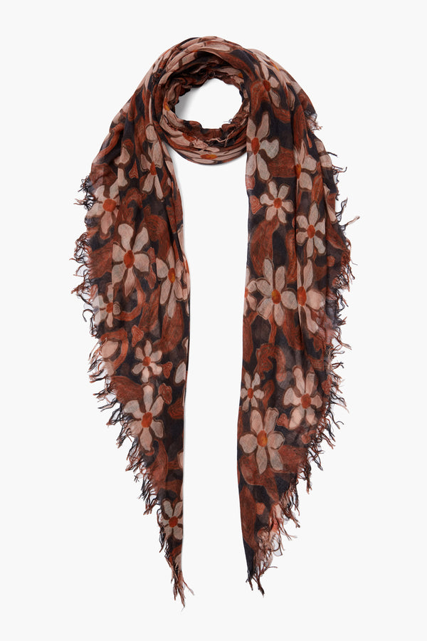 Autumn Print Floral Scarf | Fall Floral Ladies Neck Scarf in Brown, Gold,  and Green 