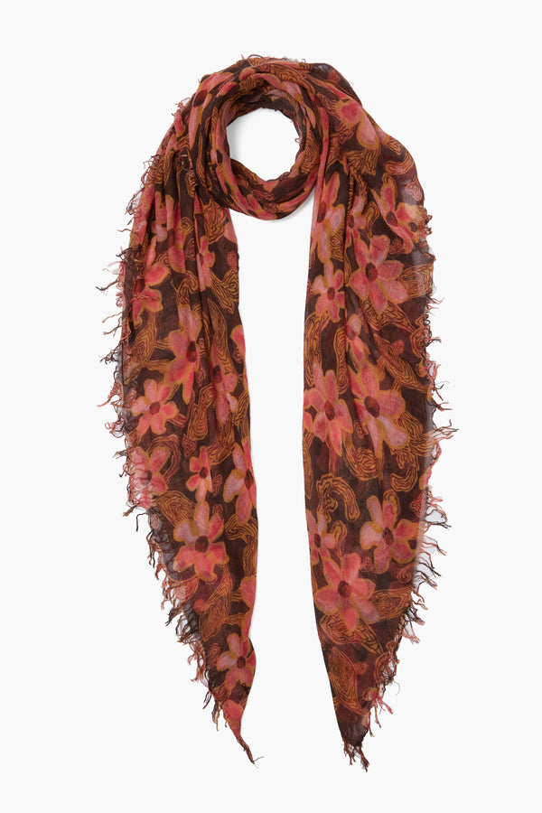 Fired Brick Meadow Floral Cashmere and Silk Scarf