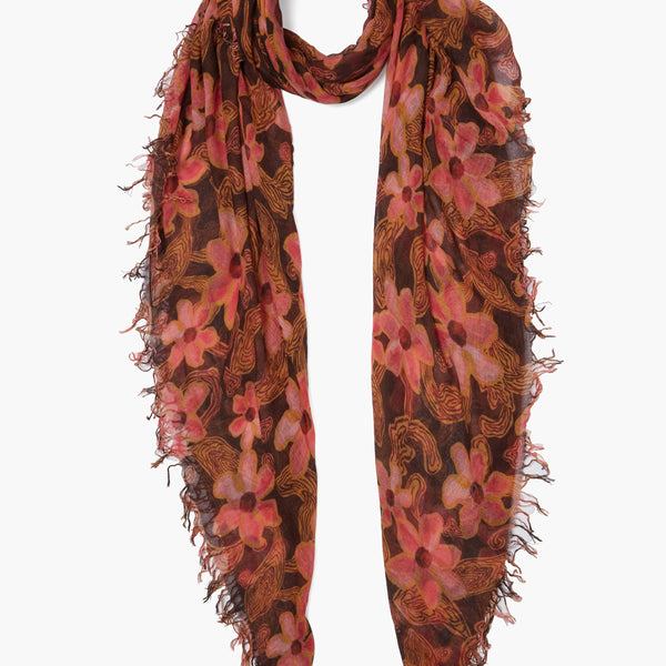 Fired Brick Meadow Floral Cashmere and Silk Scarf