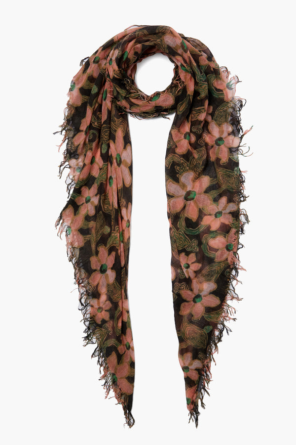Vibrant Green Meadow Floral Cashmere and Silk Scarf