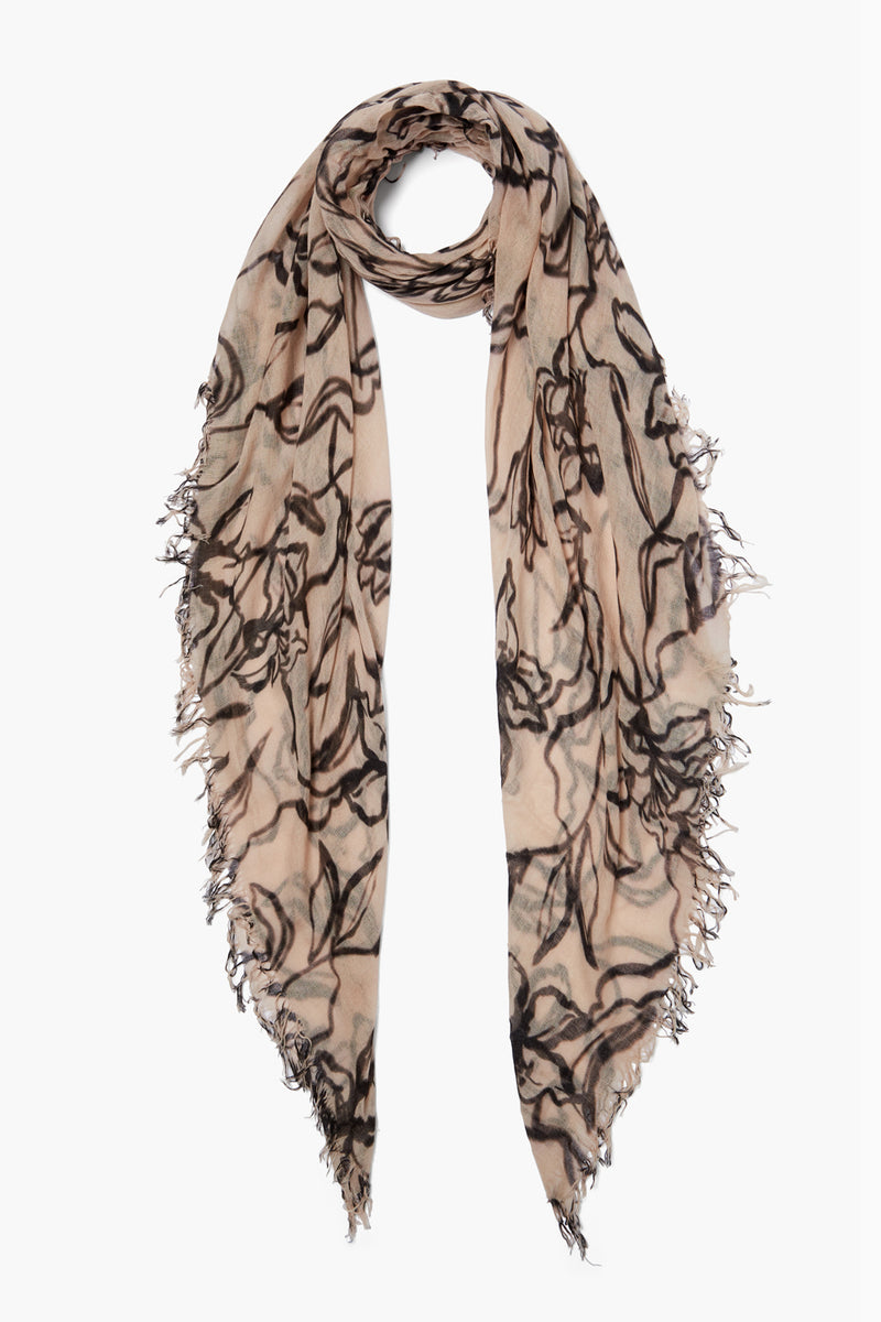 Egret Painterly Floral Cashmere and Silk Scarf
