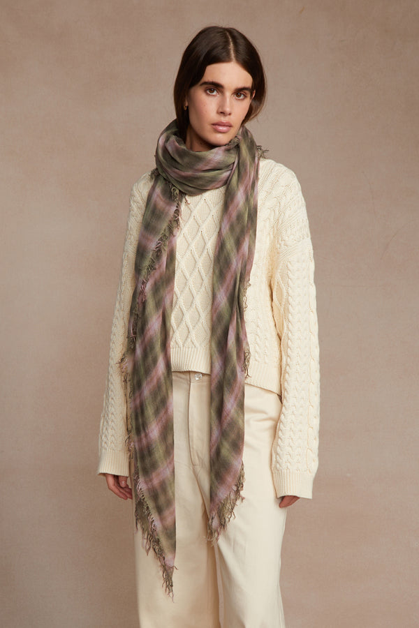 Forest Plaid Cashmere and Silk Scarf