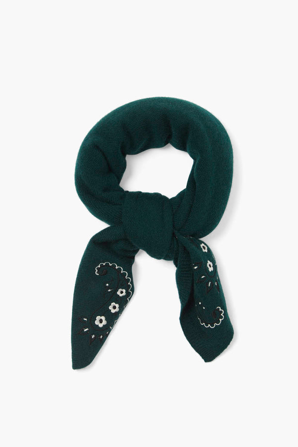 Wool Cashmere Embroidered Bandana Green