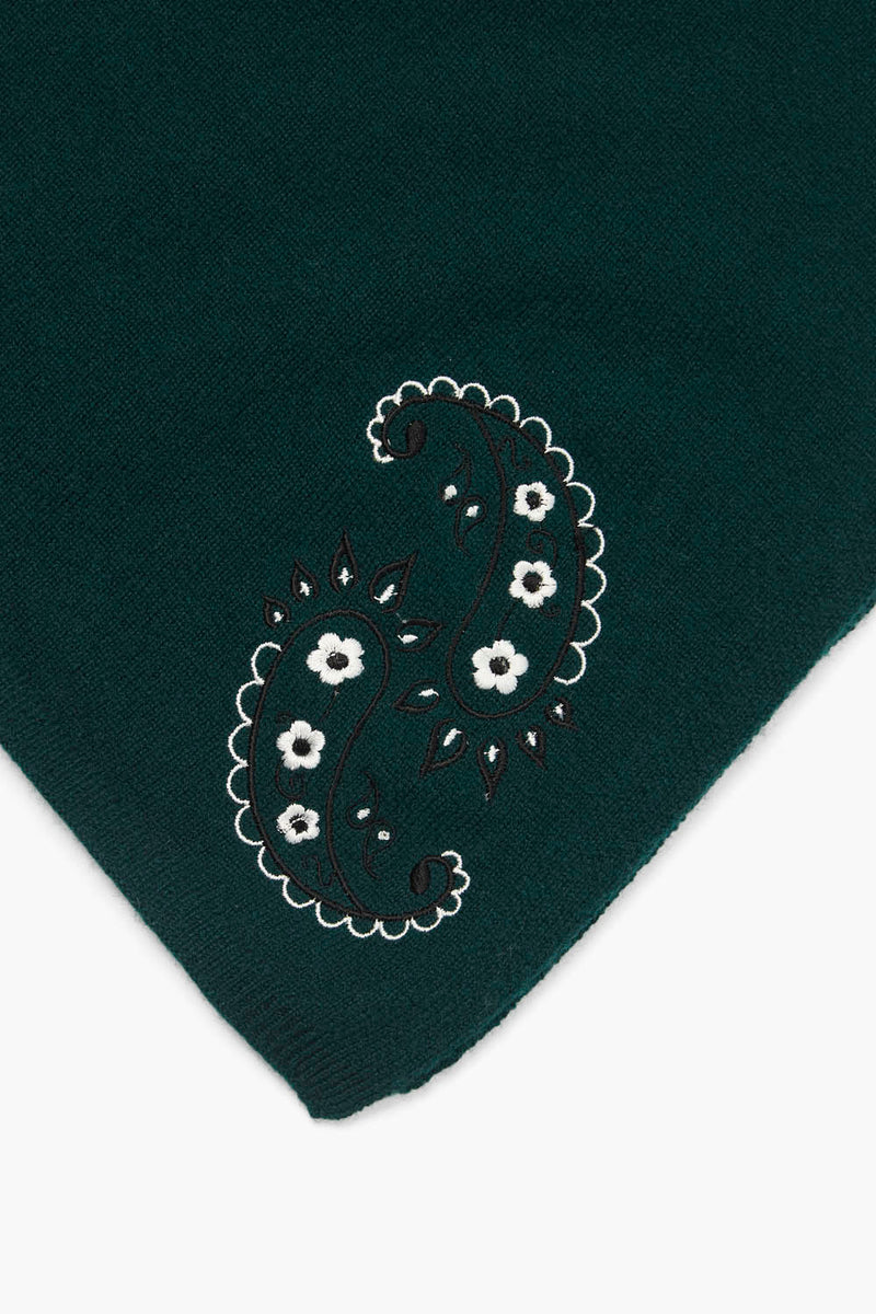 Wool Cashmere Embroidered Bandana Green