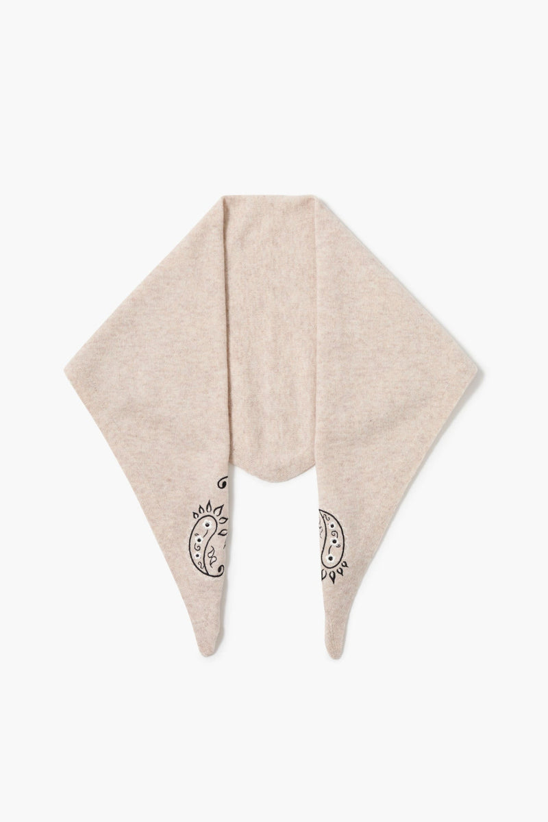 Wool Cashmere Embroidered Bandana Heather Oatmeal