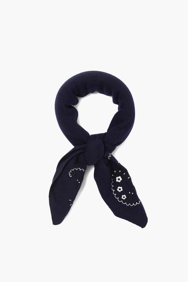 Wool Cashmere Embroidered Bandana Navy