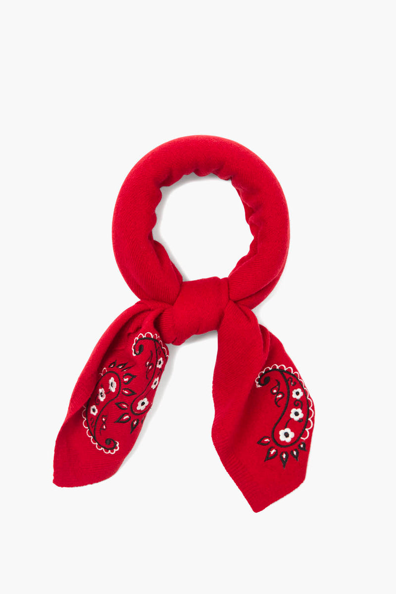 Wool Cashmere Embroidered Bandana Red