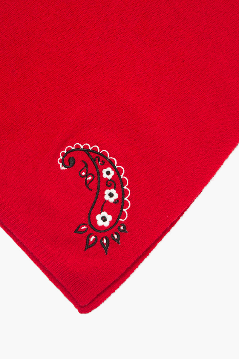 Wool Cashmere Embroidered Bandana Red