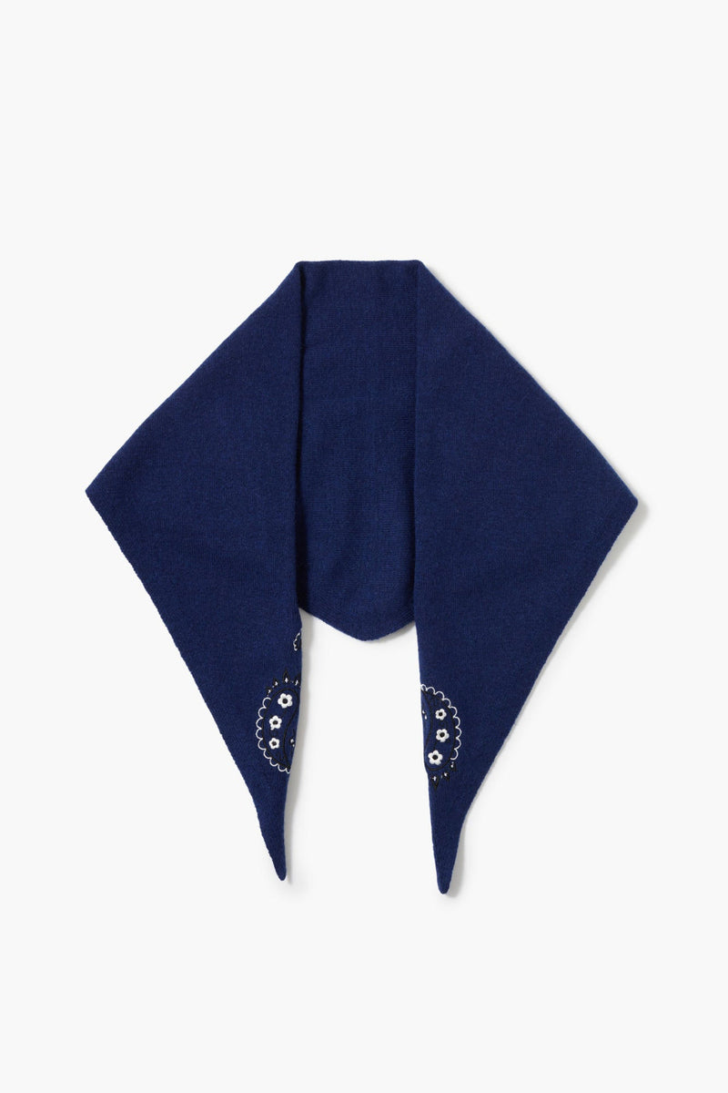 Wool Cashmere Embroidered Bandana Vintage Blue