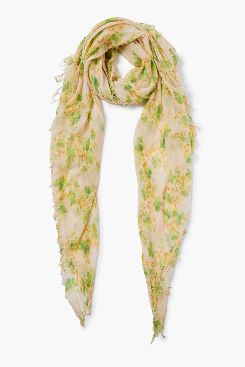 Cashmere and Silk Scarf Green Floral