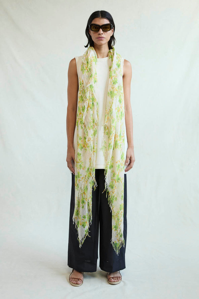 Cashmere and Silk Scarf Green Floral