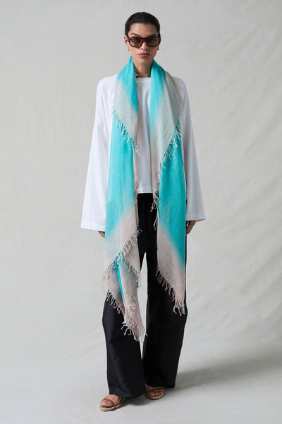Cashmere and Silk Scarf Turquoise Burnout