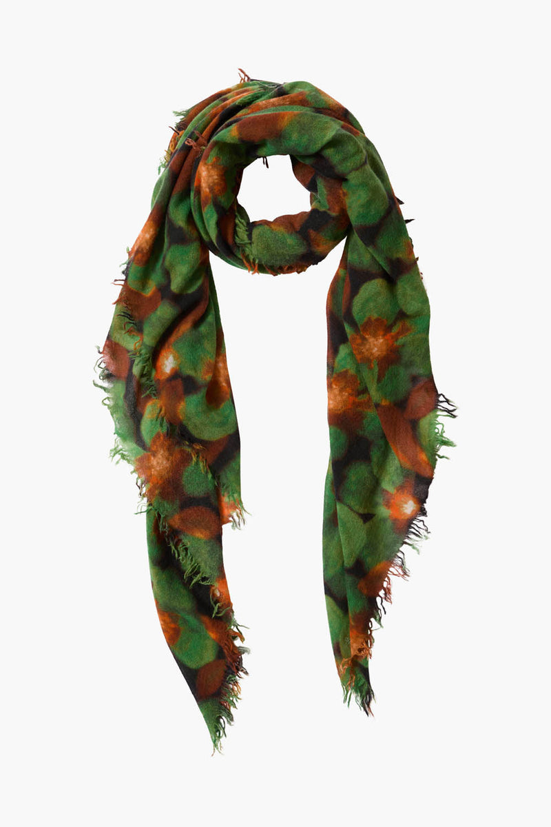 100% Cashmere Scarf Primrose Green Floral