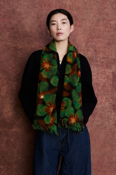 100% Cashmere Scarf Primrose Green Floral