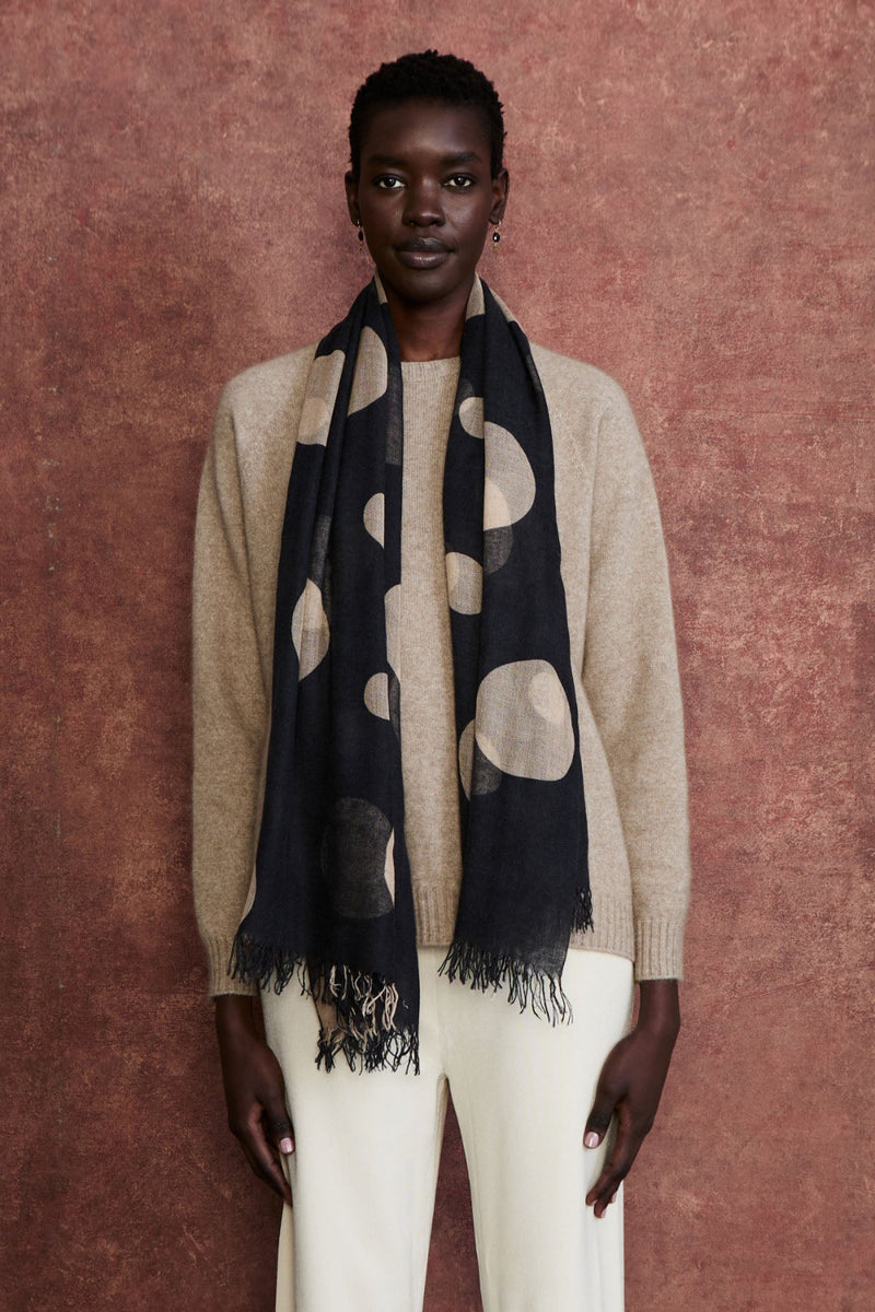 Cashmere and Silk Scarf Black Polka Dot