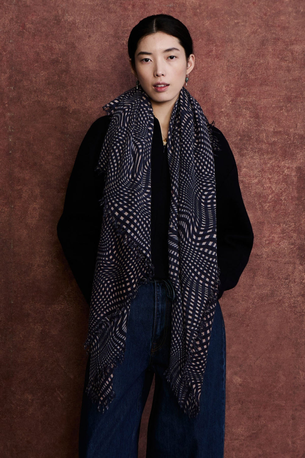 100% Cashmere Scarf Blue Warped Plaid
