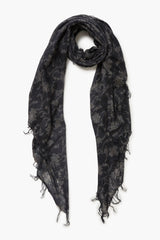 Cashmere and Silk Scarf Black Kantha Floral
